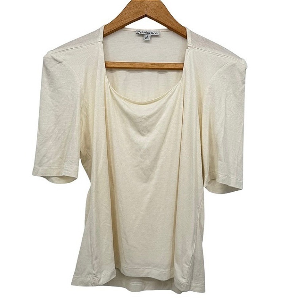 Ophelia Roe Statement Sleeve Scoop Neck Top Minimalist Neutral‎ Chic Large
